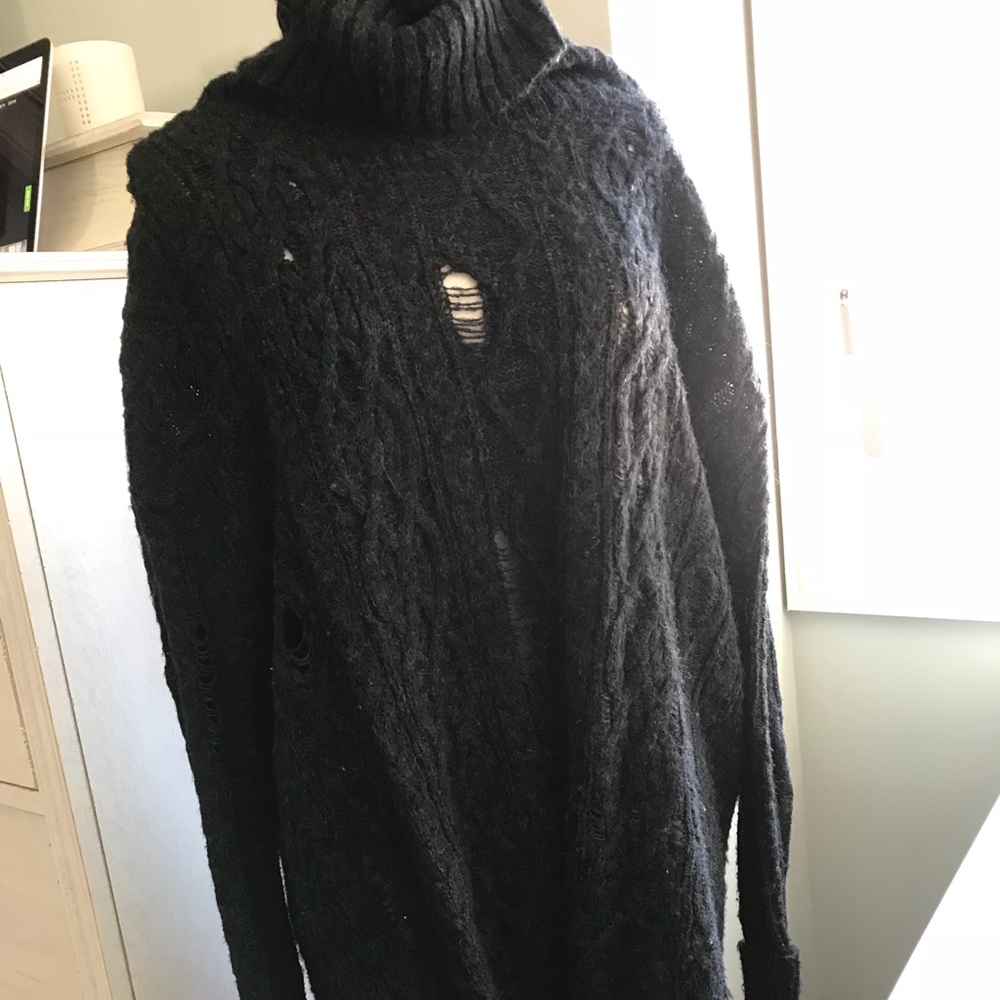 Free People Oversized Distressed Turtleneck